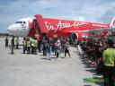 Excited passengers disembarking to much fanfare